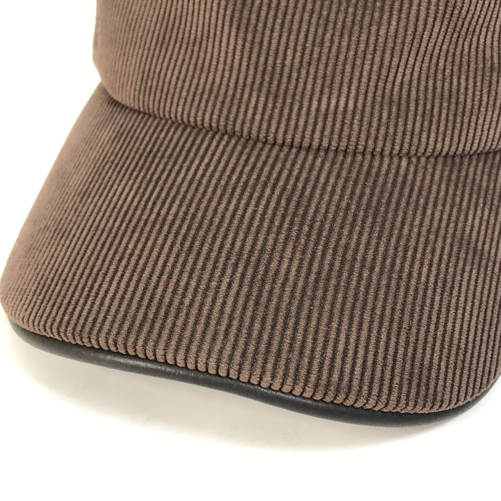 HERMES cap 072022N polyester Brown H logo Corduroy Women 57  d