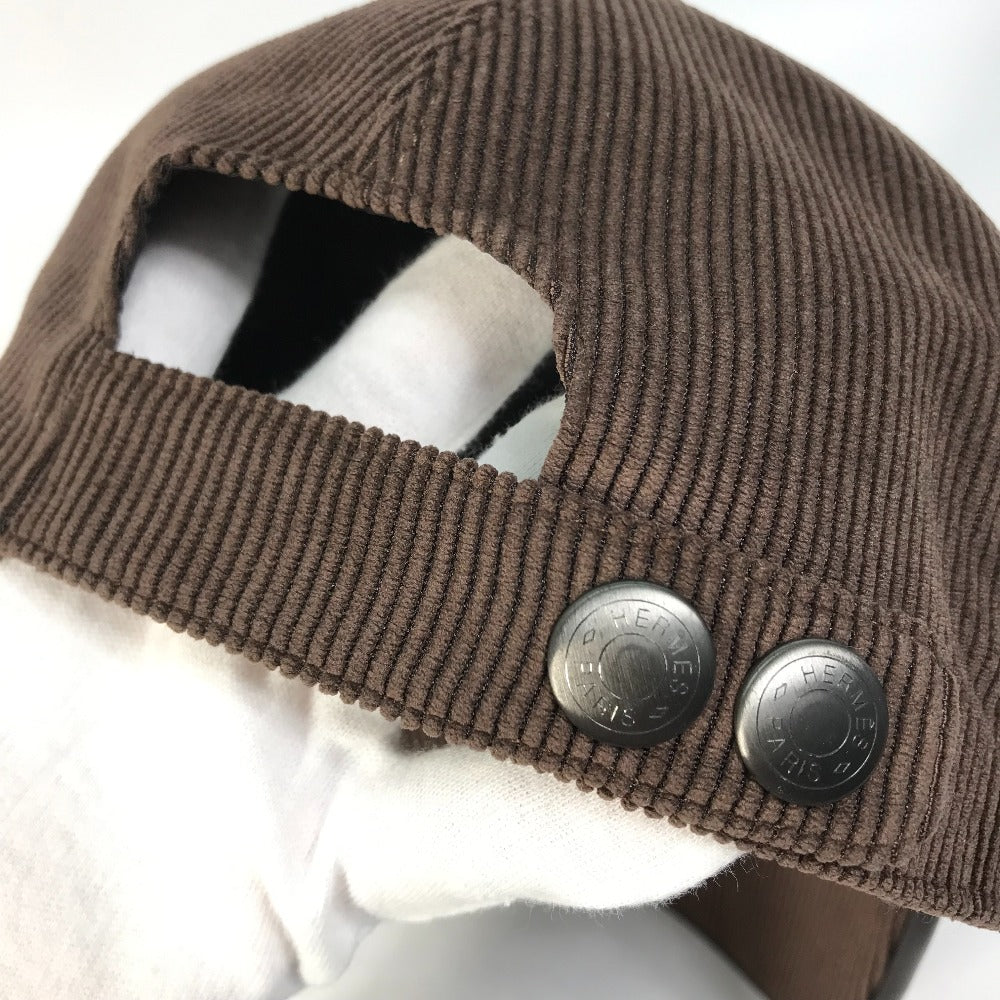 HERMES cap 072022N polyester Brown H logo Corduroy Women 57  d