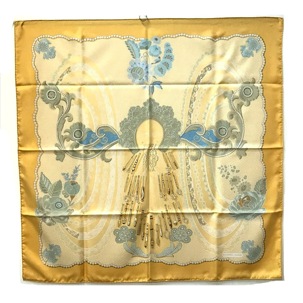 HERMES scarf silk yellow Doigts de Fee Fairy finger Women  d