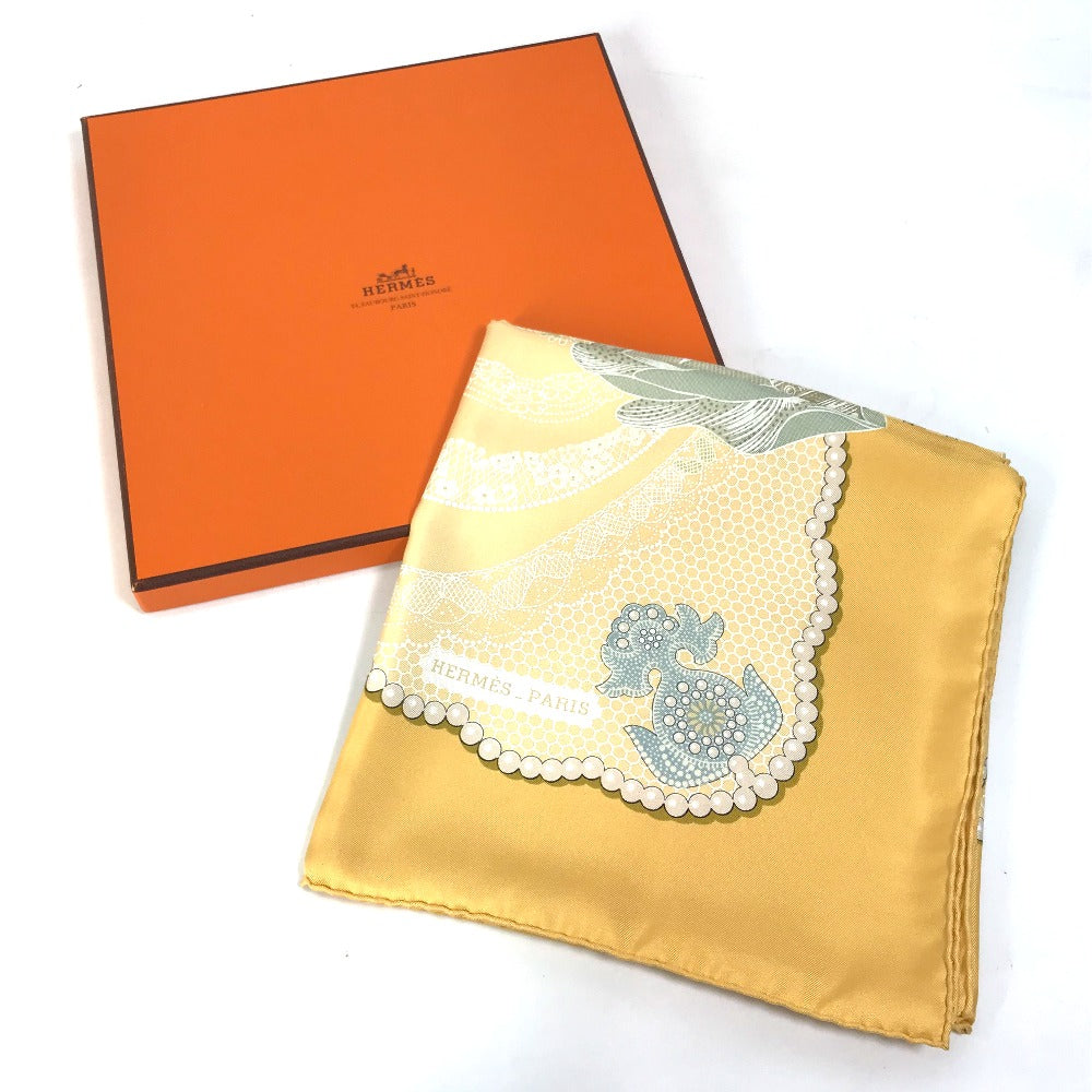 HERMES scarf silk yellow Doigts de Fee Fairy finger Women  d