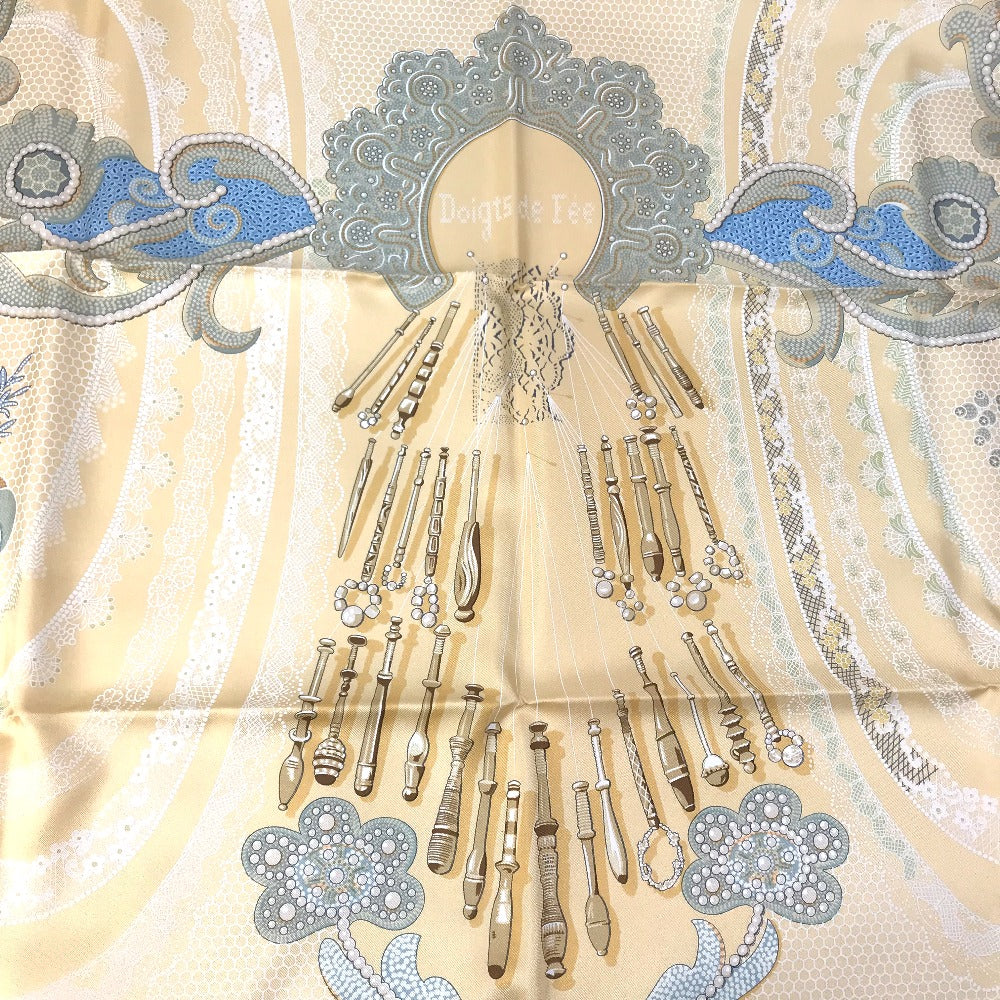 HERMES scarf silk yellow Doigts de Fee Fairy finger Women  d