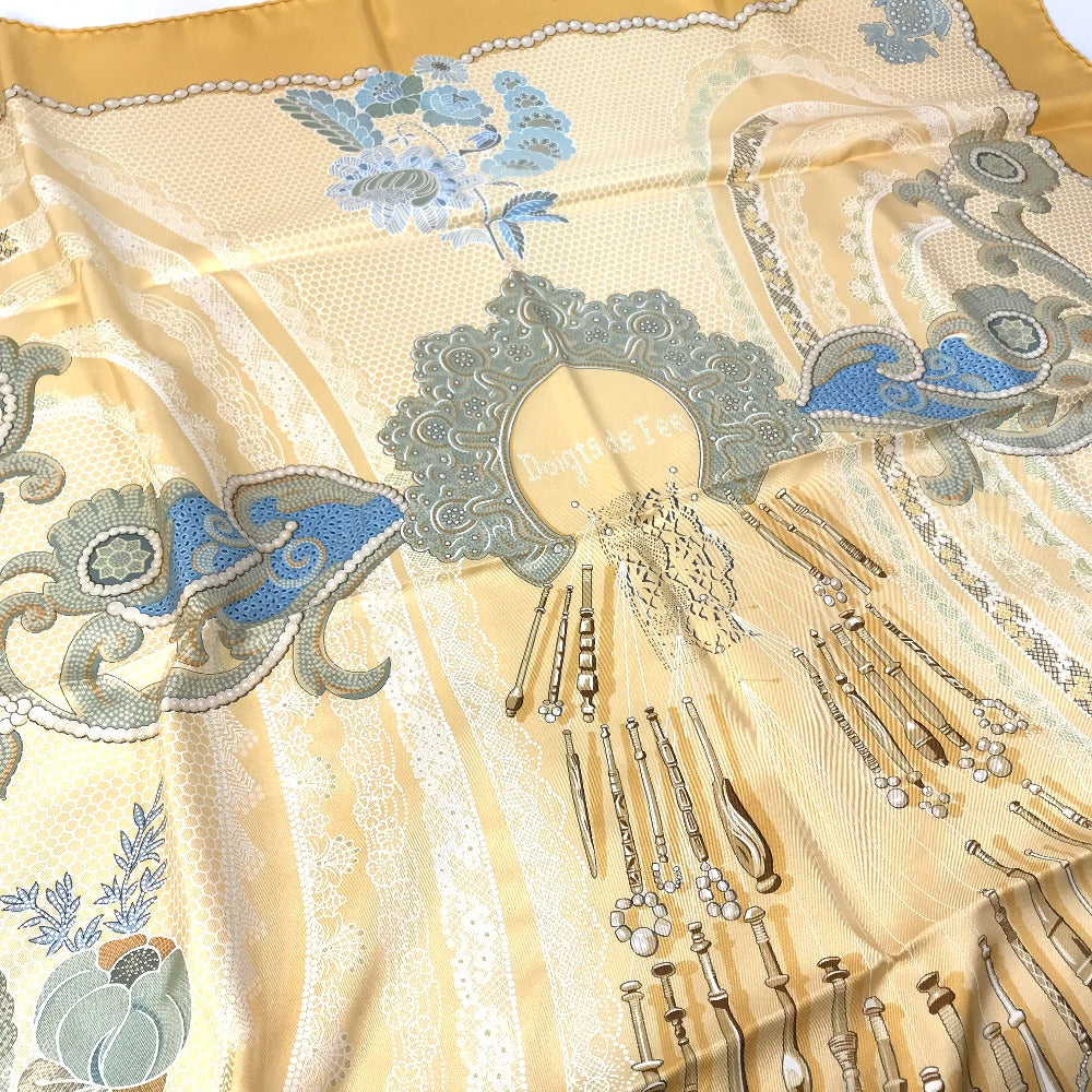 HERMES scarf silk yellow Doigts de Fee Fairy finger Women  d