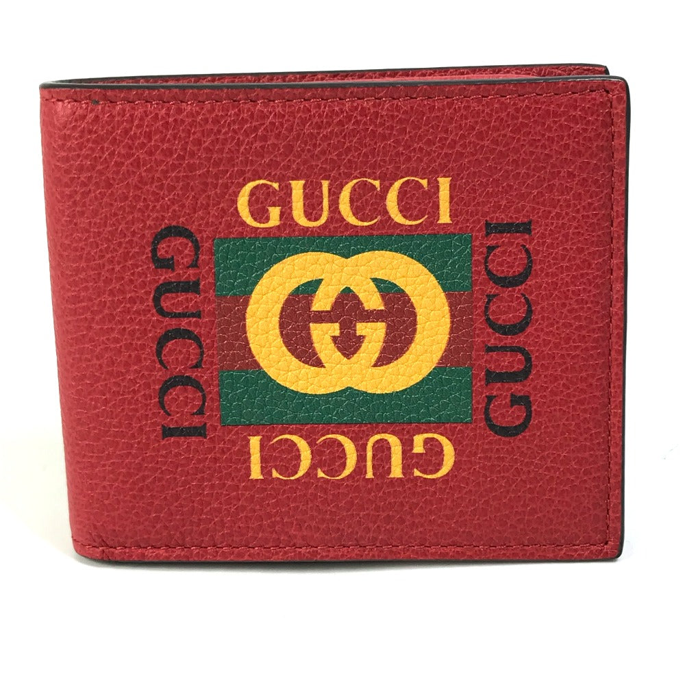 GUCCI Folded wallet 496309 leather Red GUCCI print   logo unisex(Unisex)