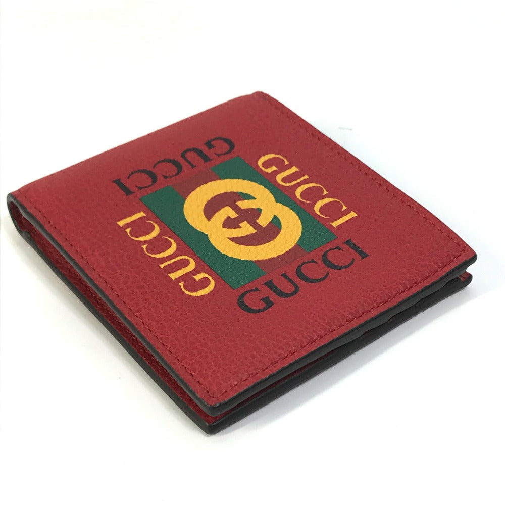 GUCCI Folded wallet 496309 leather Red GUCCI print   logo unisex(Unisex)