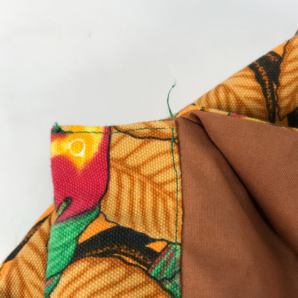 HERMES Tote Bag canvas Orange large vintage Bird motif bird pattern Women  d