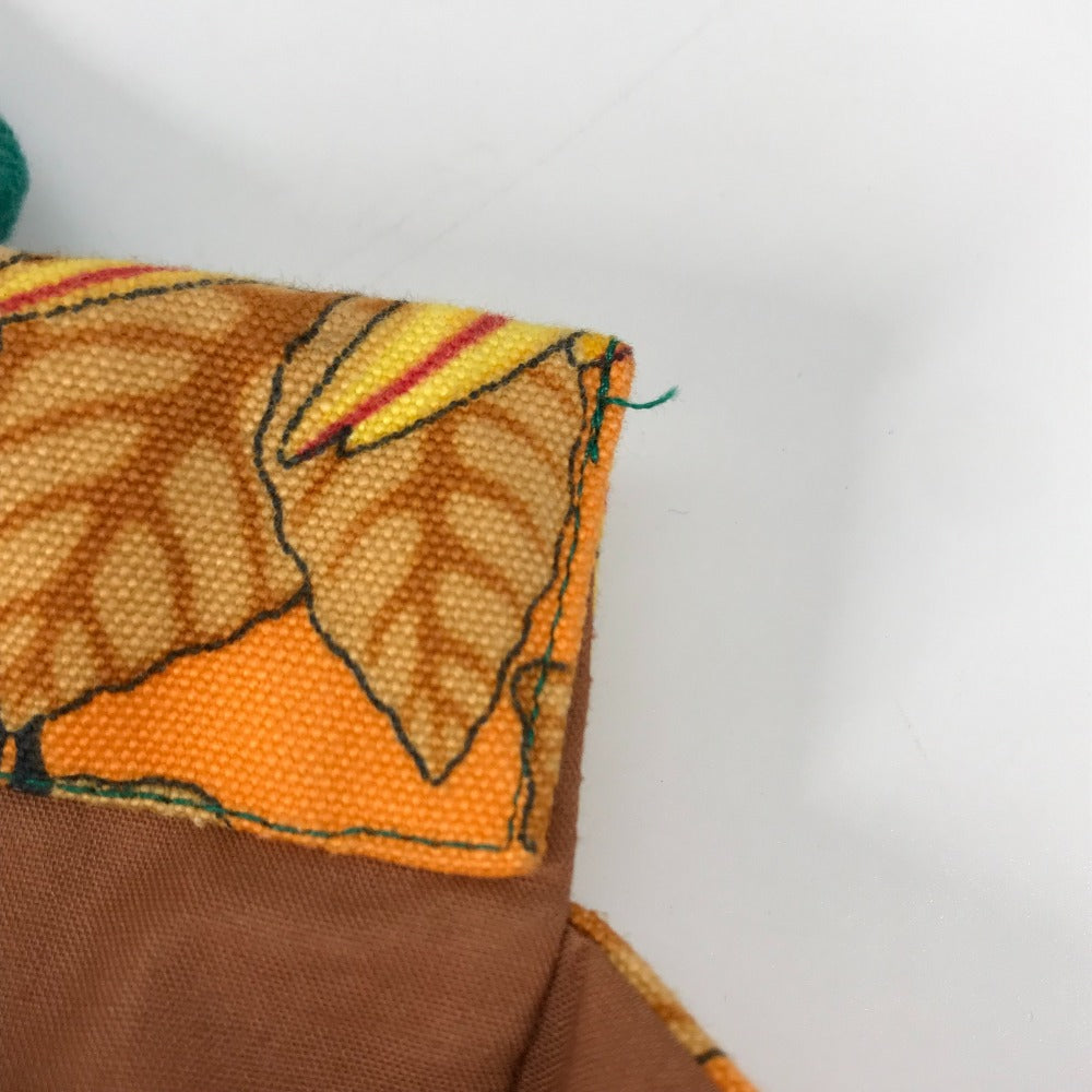 HERMES Tote Bag canvas Orange large vintage Bird motif bird pattern Women  d