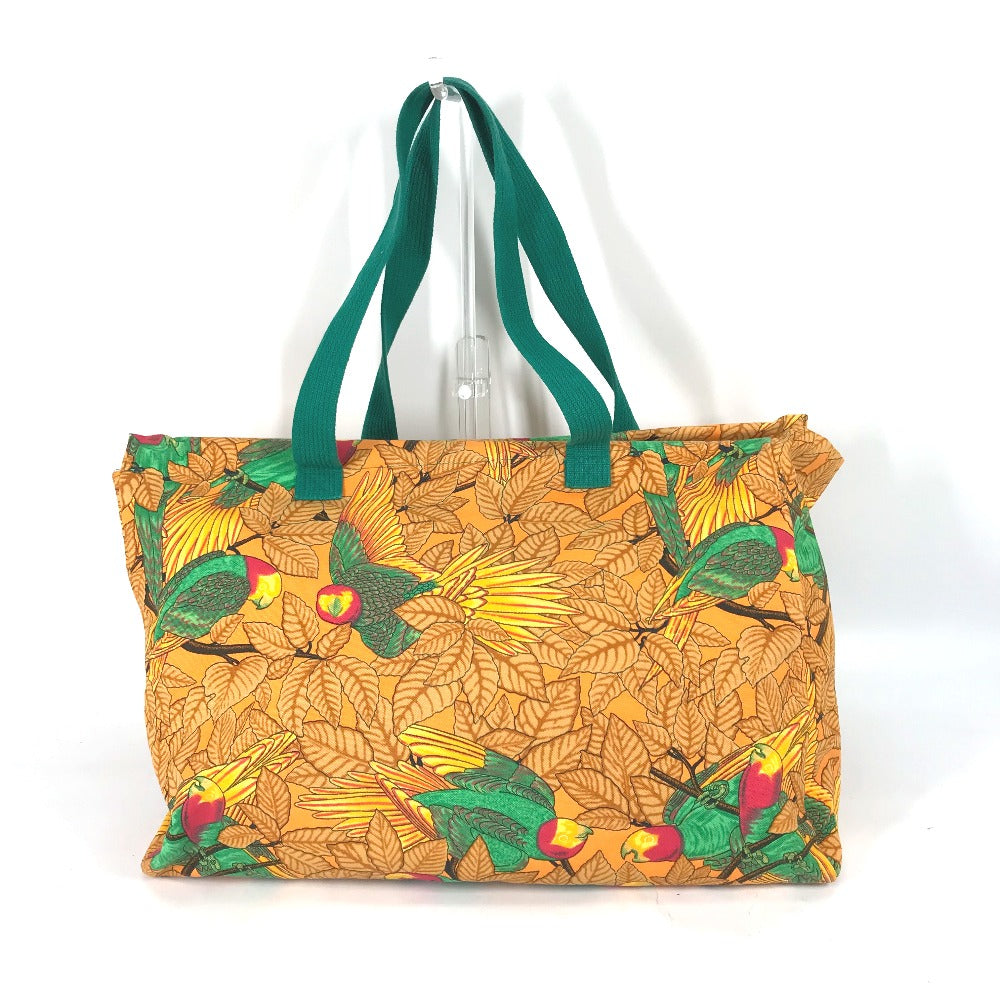 HERMES Tote Bag canvas Orange large vintage Bird motif bird pattern Women  d