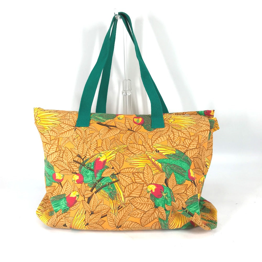 HERMES Tote Bag canvas Orange large vintage Bird motif bird pattern Women  d
