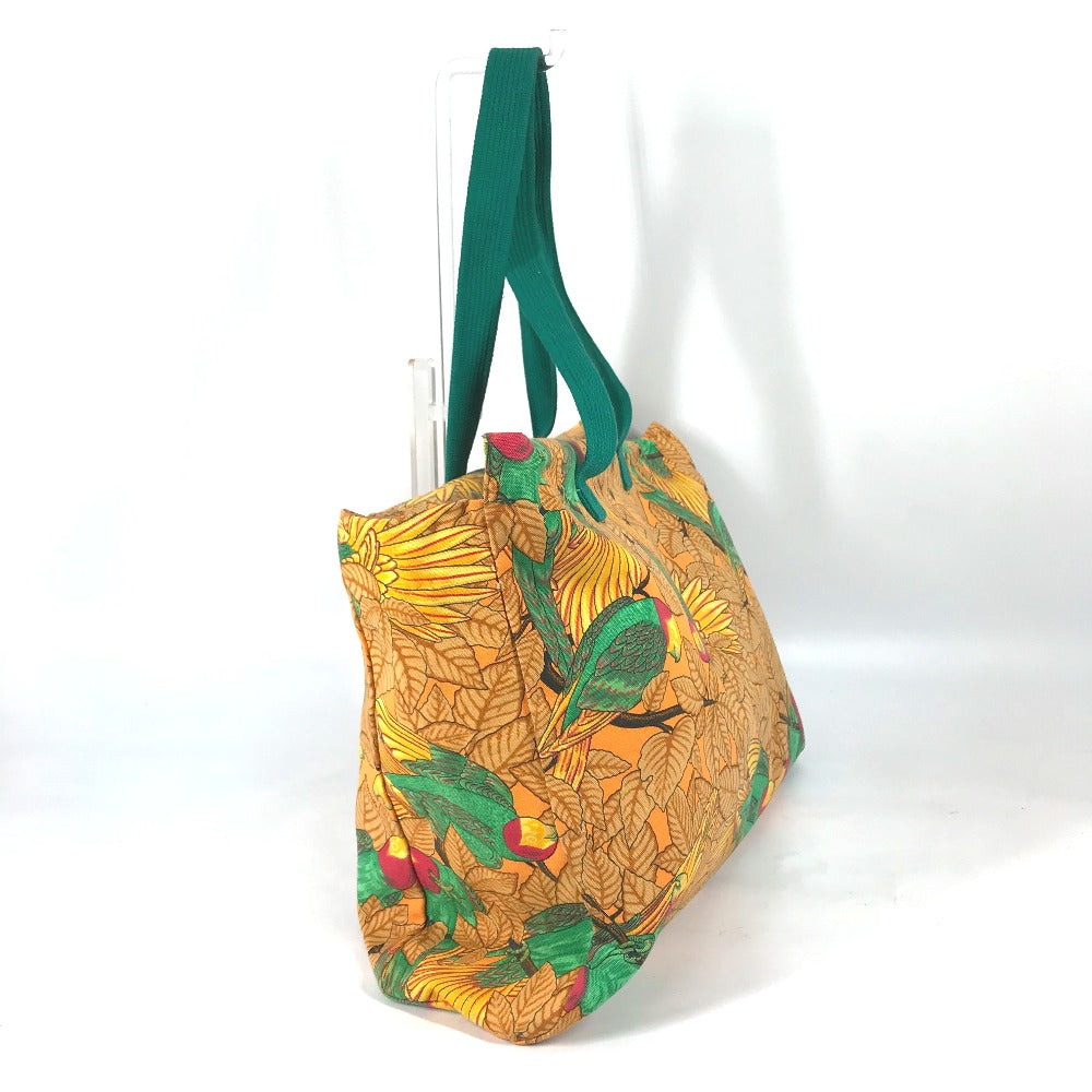 HERMES Tote Bag canvas Orange large vintage Bird motif bird pattern Women  d