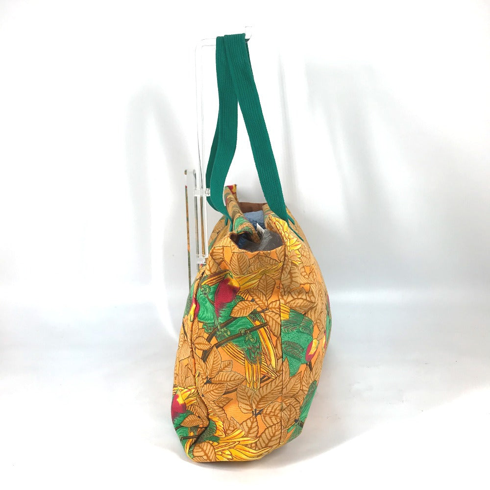 HERMES Tote Bag canvas Orange large vintage Bird motif bird pattern Women  d