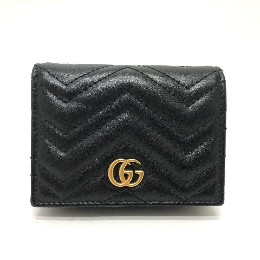 GUCCI Folded wallet 466492 leather black GG Marmont quilting Women Secondhand