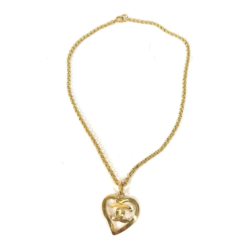CHANEL Necklace Gold Plated gold   Heart CC COCO Mark