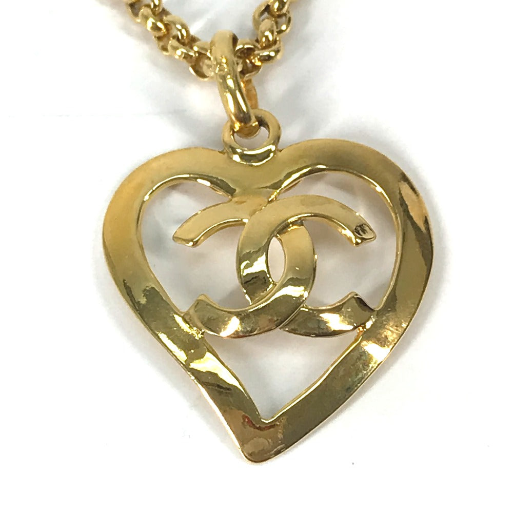 CHANEL Necklace Gold Plated gold   Heart CC COCO Mark