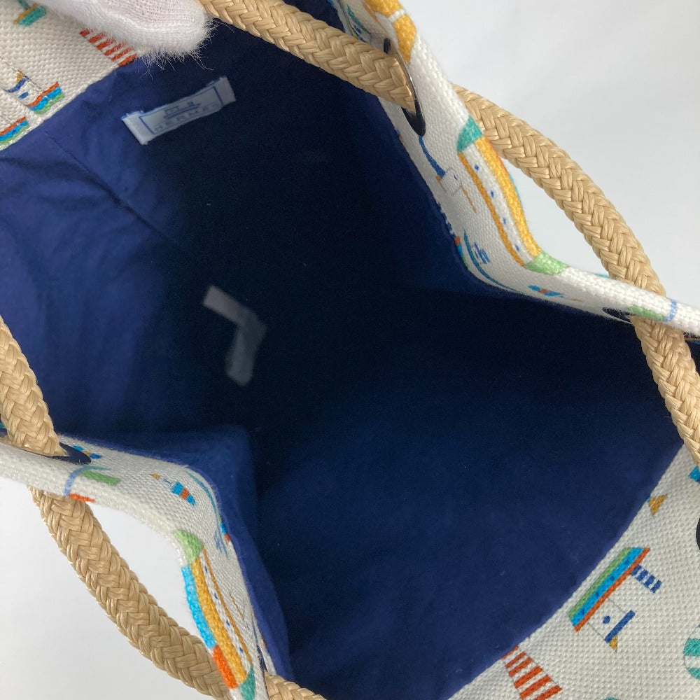 HERMES Shoulder Bag cotton White x blue marine print Petit Chartier Kids  d