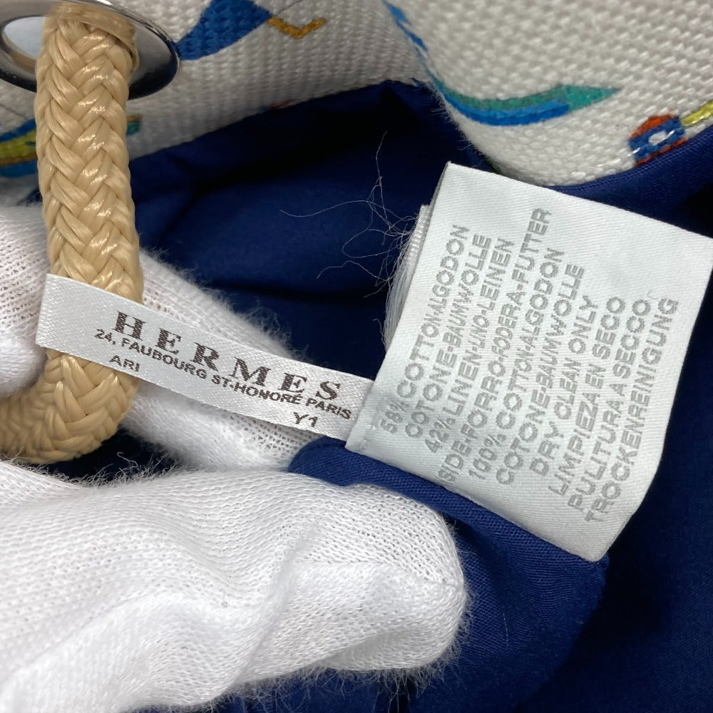 HERMES Shoulder Bag cotton White x blue marine print Petit Chartier Kids  d