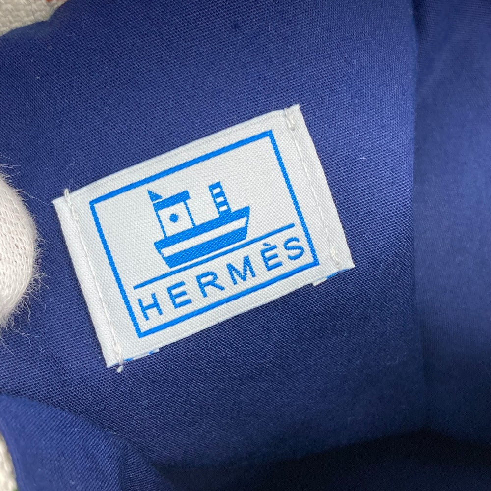 HERMES Shoulder Bag cotton White x blue marine print Petit Chartier Kids  d