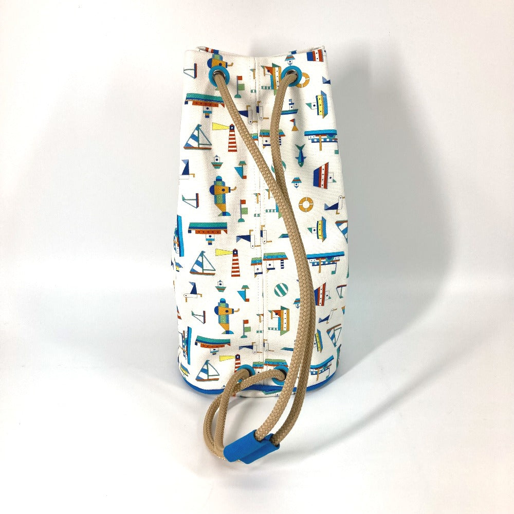 HERMES Shoulder Bag cotton White x blue marine print Petit Chartier Kids  d