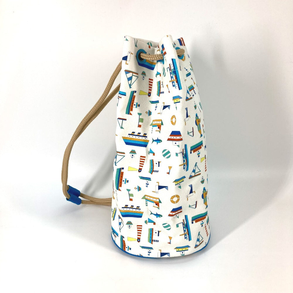 HERMES Shoulder Bag cotton White x blue marine print Petit Chartier Kids  d