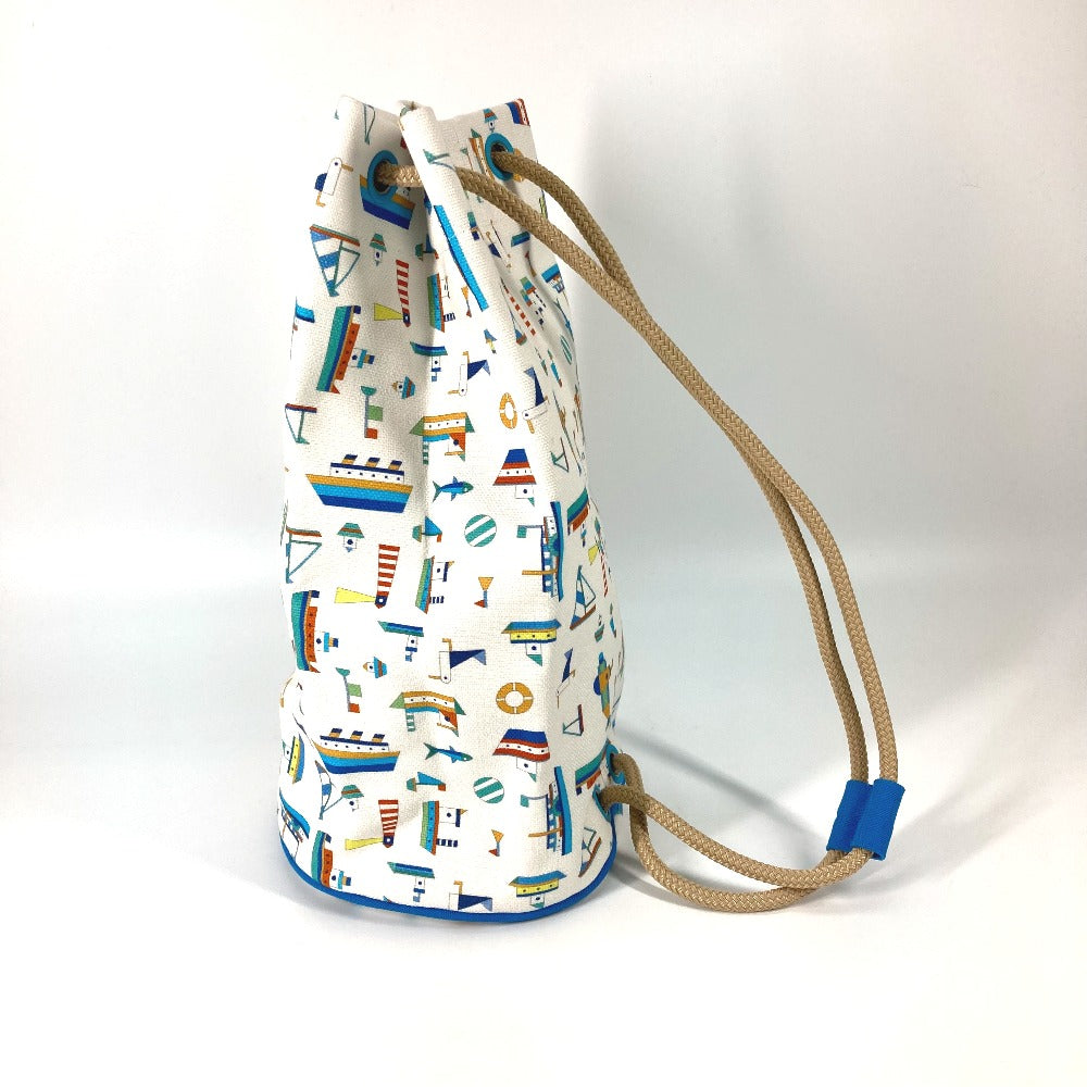 HERMES Shoulder Bag cotton White x blue marine print Petit Chartier Kids  d