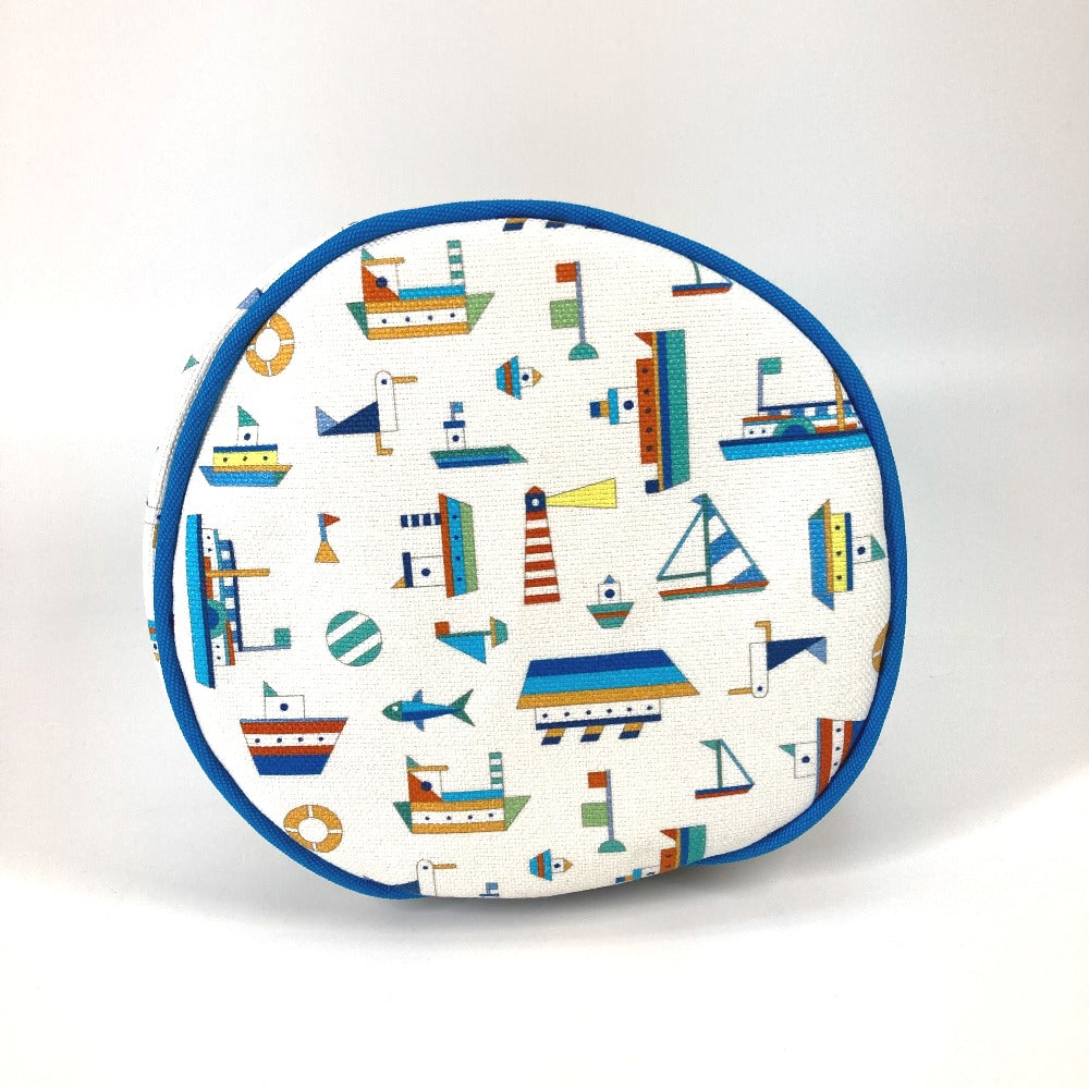 HERMES Shoulder Bag cotton White x blue marine print Petit Chartier Kids  d