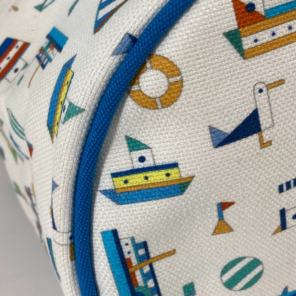 HERMES Shoulder Bag cotton White x blue marine print Petit Chartier Kids  d