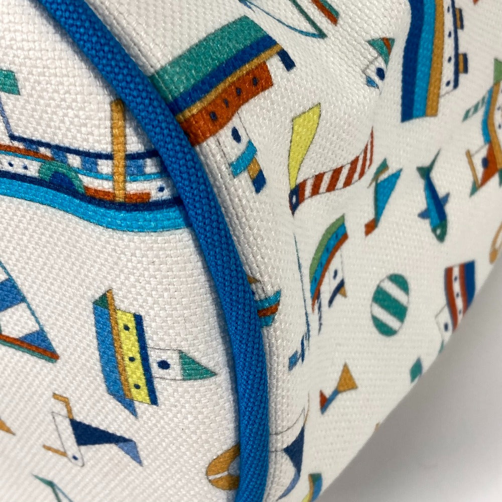 HERMES Shoulder Bag cotton White x blue marine print Petit Chartier Kids  d