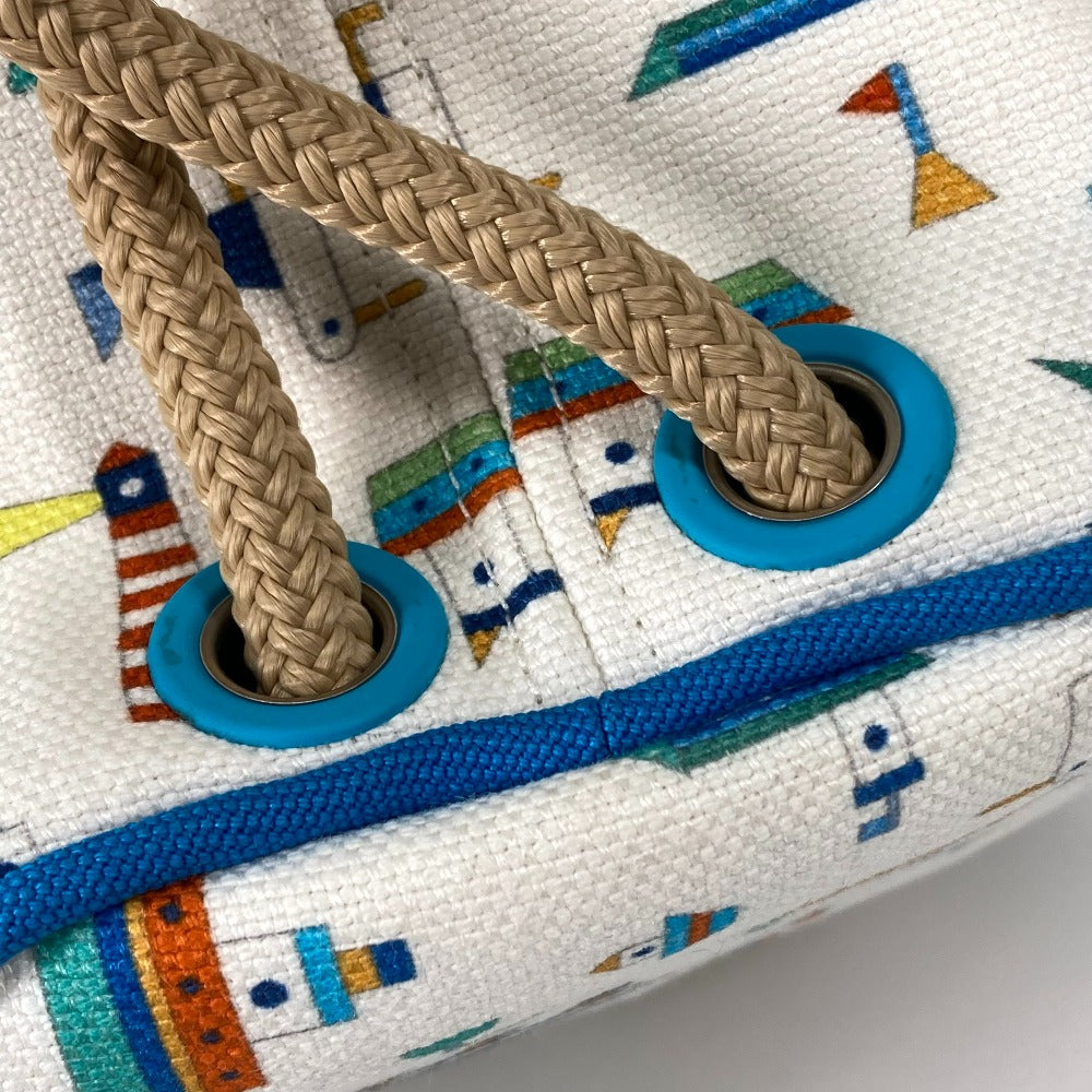 HERMES Shoulder Bag cotton White x blue marine print Petit Chartier Kids  d