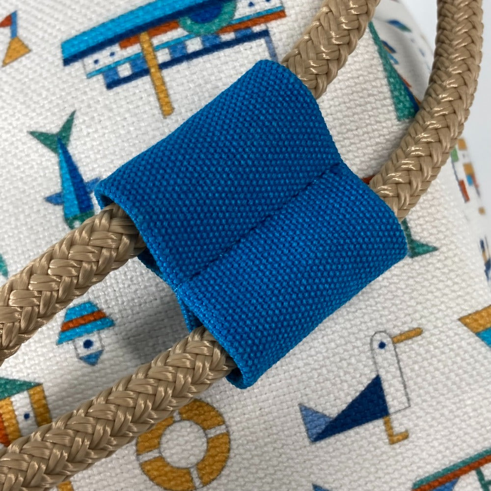 HERMES Shoulder Bag cotton White x blue marine print Petit Chartier Kids  d