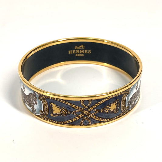HERMES Bangle Cloisonne Black x Gold Horse horse Emaille GM Women  d