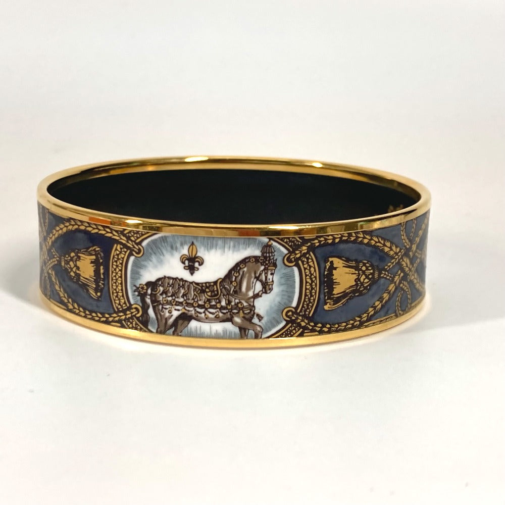 HERMES Bangle Cloisonne Black x Gold Horse horse Emaille GM Women  d