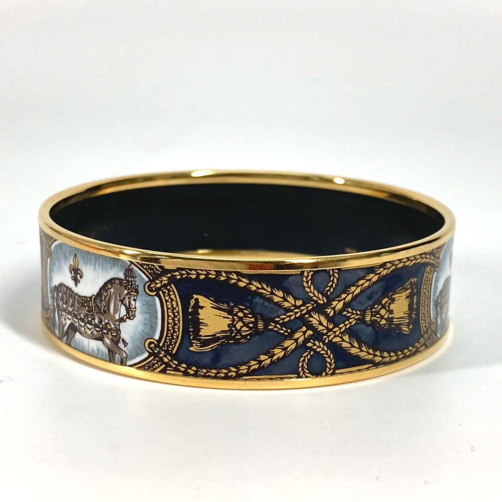 HERMES Bangle Cloisonne Black x Gold Horse horse Emaille GM Women  d
