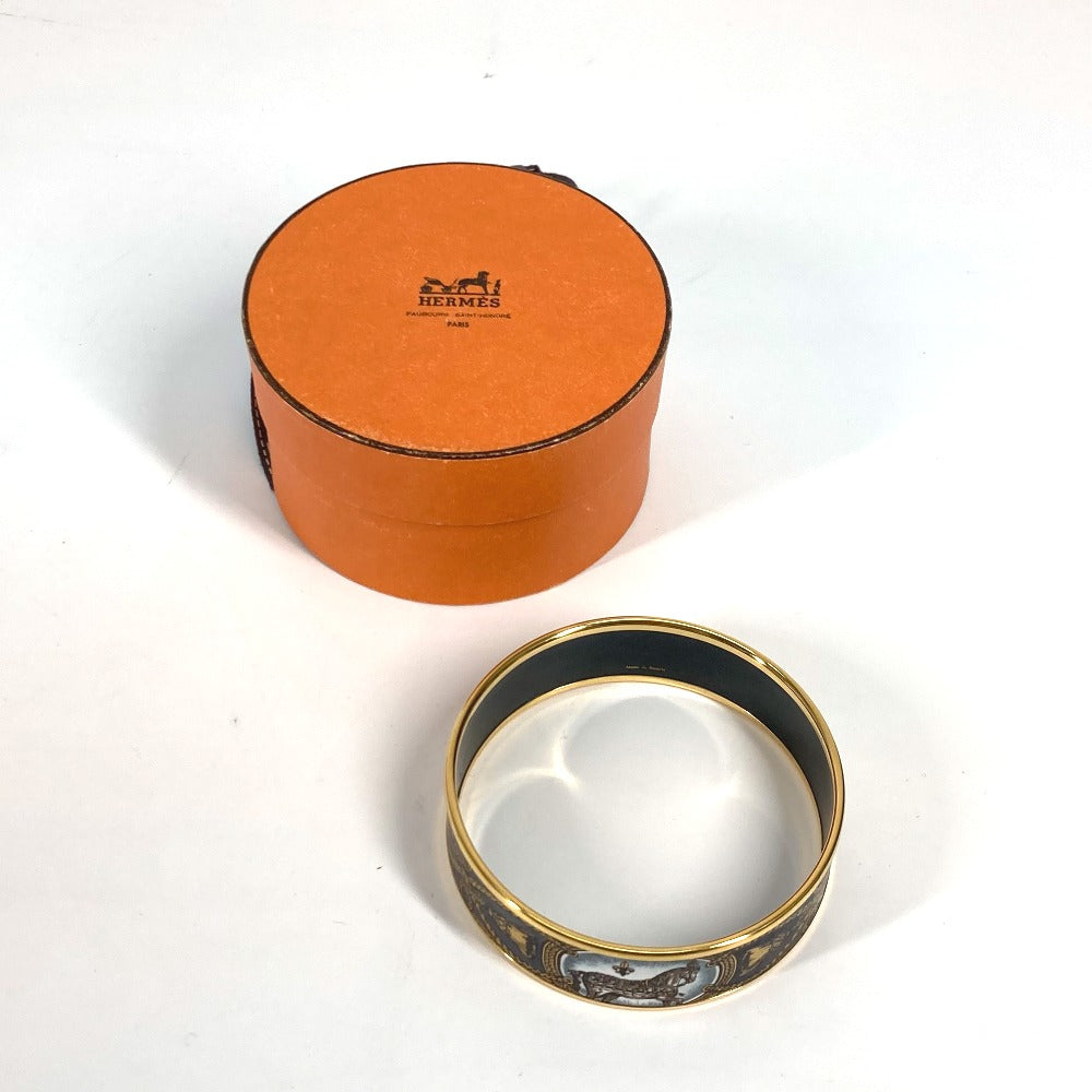 HERMES Bangle Cloisonne Black x Gold Horse horse Emaille GM Women  d
