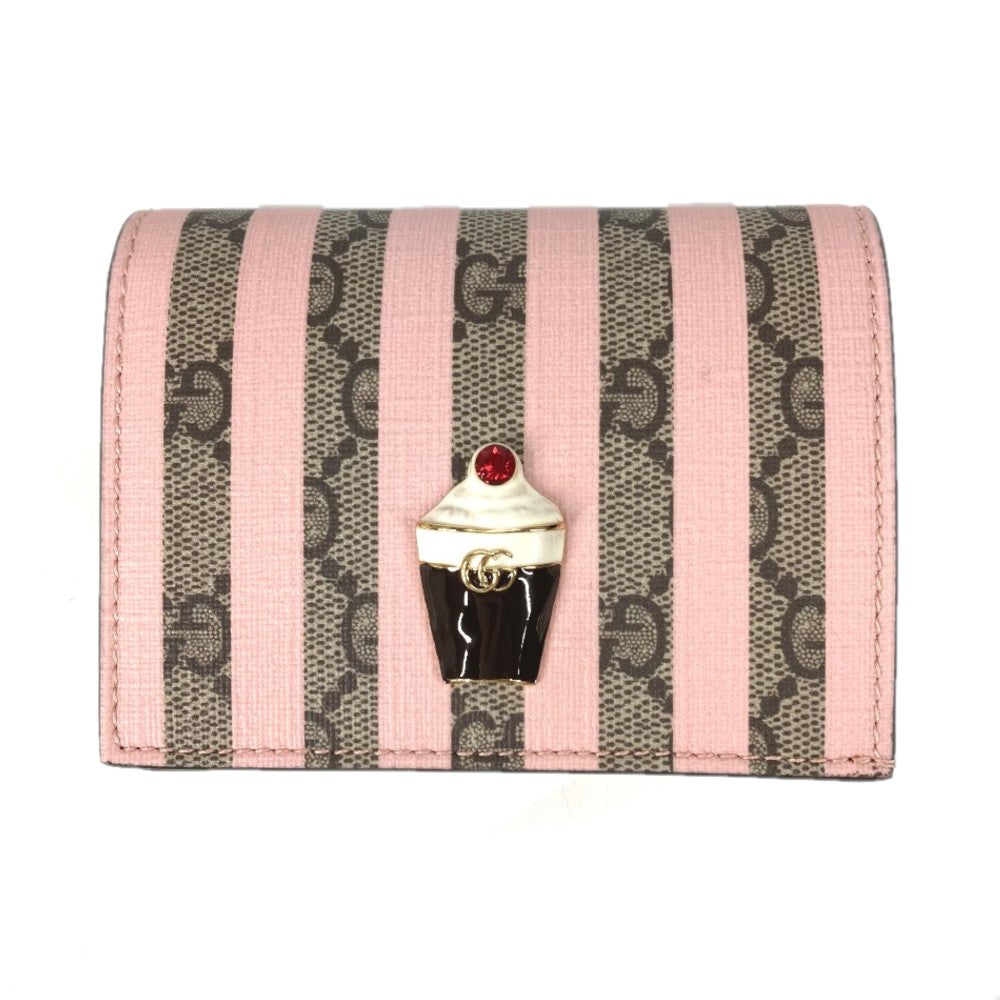 GUCCI Folded wallet 701489 GG Supreme Canvas Pink x Beige GG Supreme Stripe ice cream Women