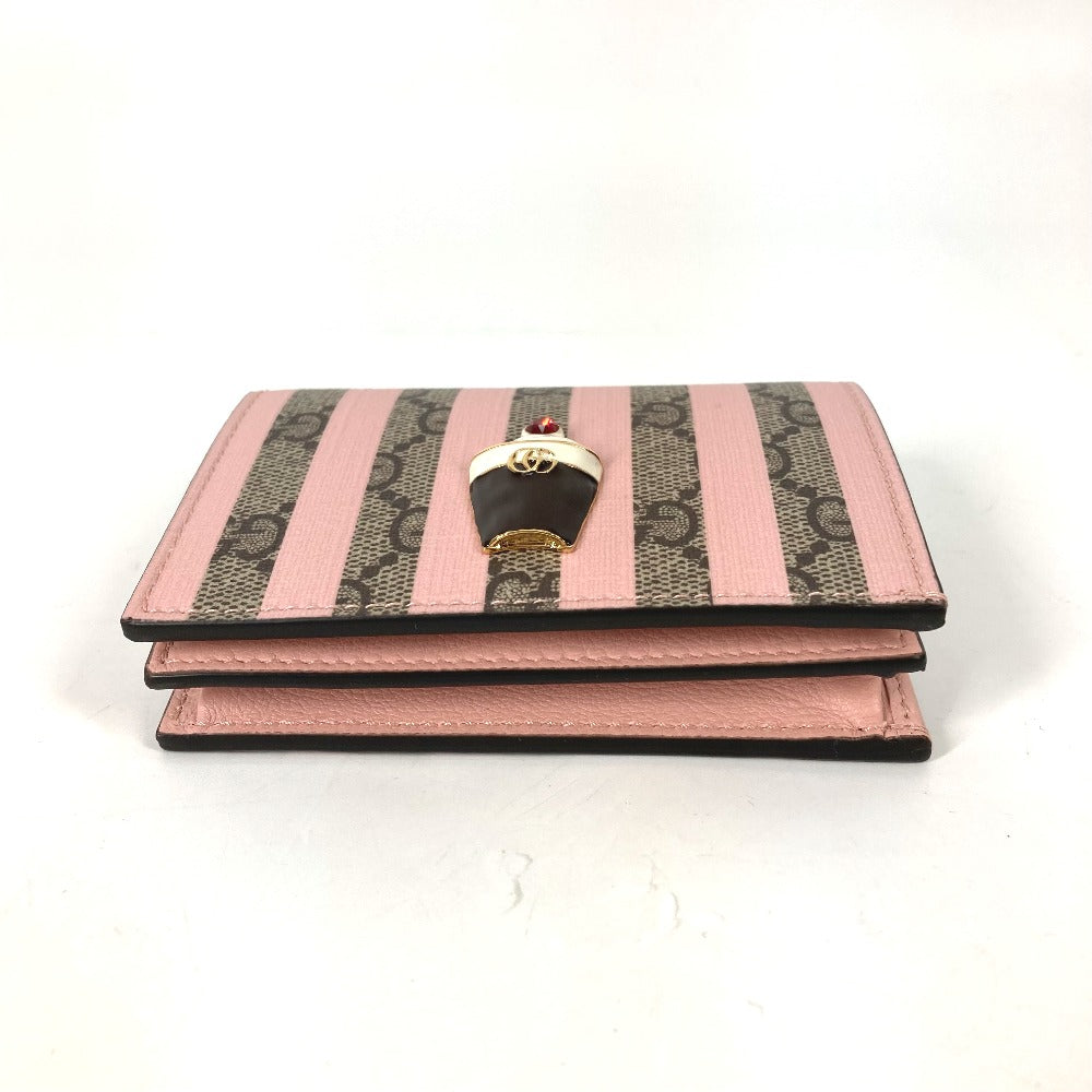 GUCCI Folded wallet 701489 GG Supreme Canvas Pink x Beige GG Supreme Stripe ice cream Women