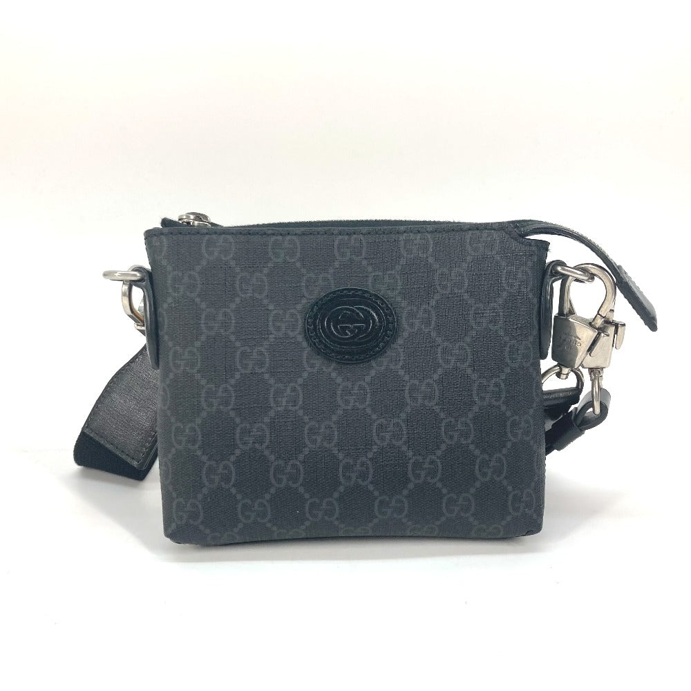 GUCCI Shoulder Bag 723306 PVC / Leather black 2WAY clutch bag pouch GG Supreme Interlocking G mens