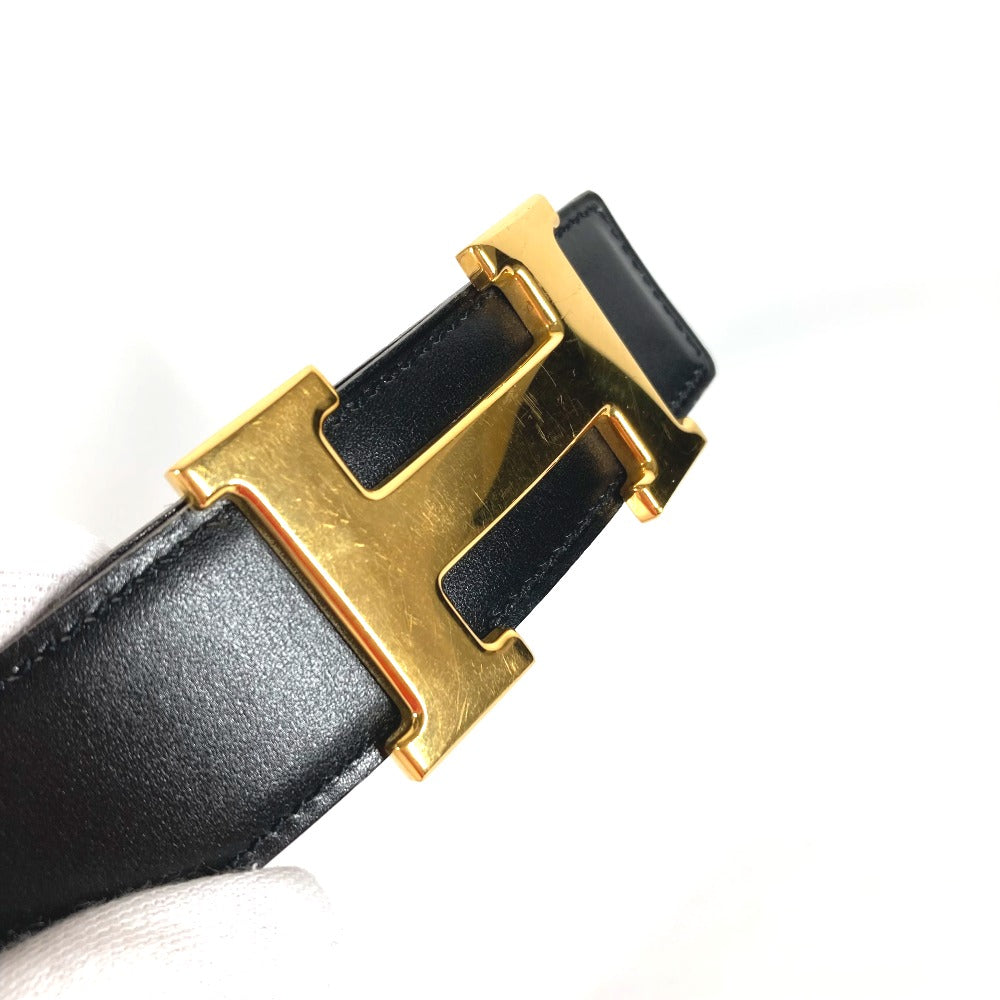 HERMES belt Calf leather Black x Leather H belt Constance Women 65  d