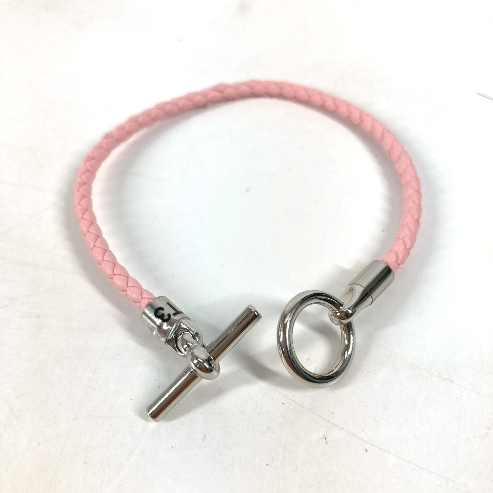 HERMES bracelet leather pink Braid Grenan Women  d