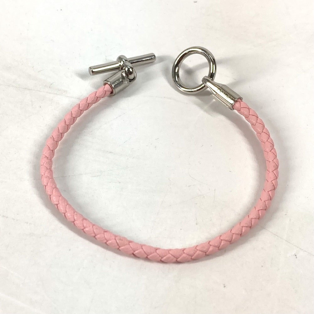 HERMES bracelet leather pink Braid Grenan Women  d