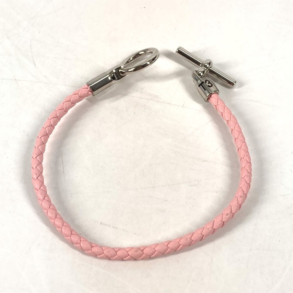 HERMES bracelet leather pink Braid Grenan Women  d