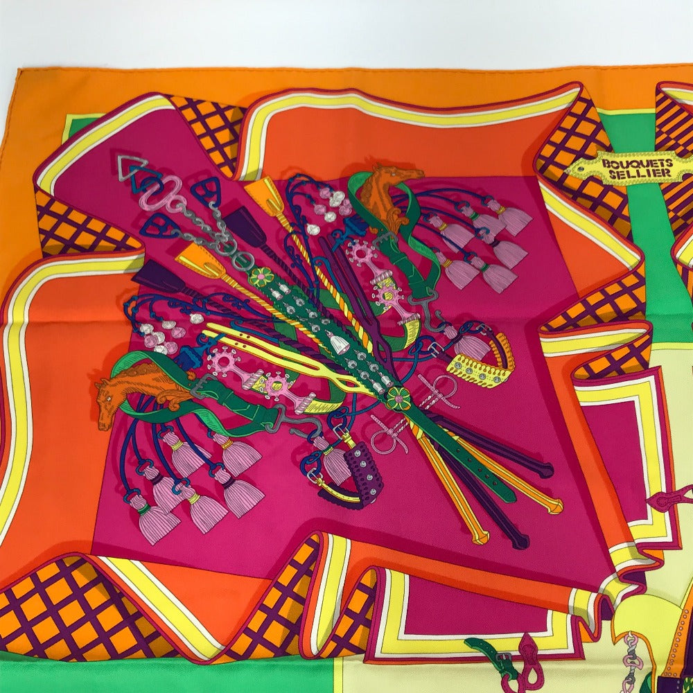 HERMES scarf silk Orange BOUQUETS SELLIER Women  d