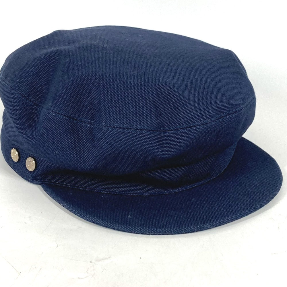 HERMES cap cotton Navy hat Kabul Serie Button Women 57  d