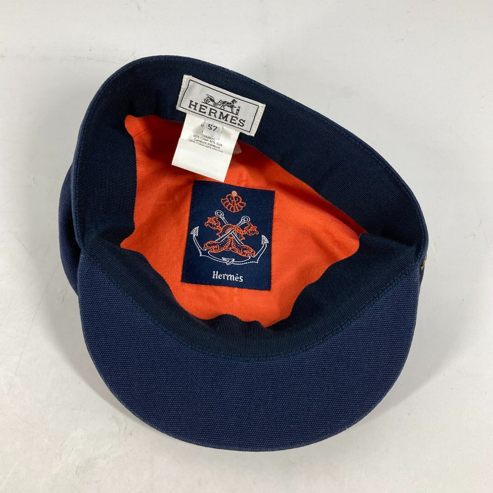 HERMES cap cotton Navy hat Kabul Serie Button Women 57  d