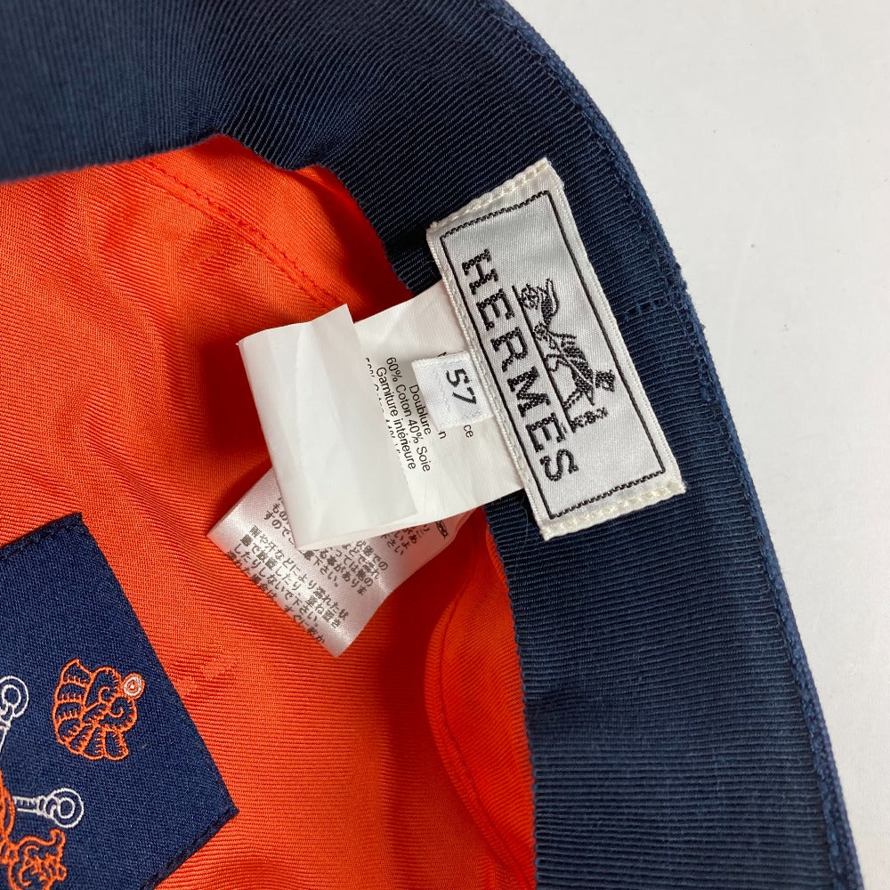 HERMES cap cotton Navy hat Kabul Serie Button Women 57  d