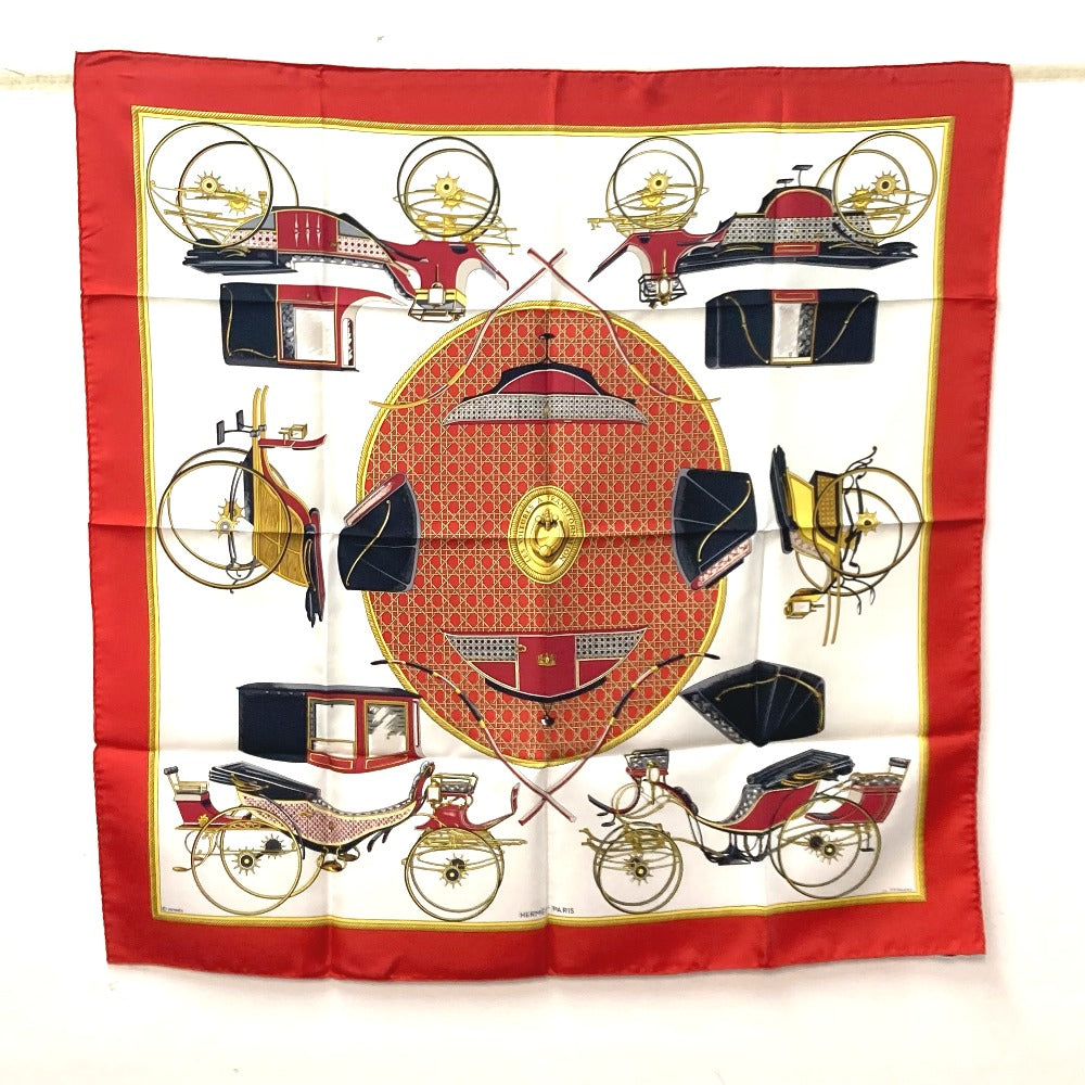 HERMES scarf silk Red The Evolution of Horse-Drawn Carriages Carre90 Women  d