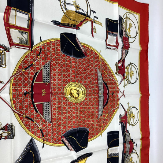 HERMES scarf silk Red The Evolution of Horse-Drawn Carriages Carre90 Women  d