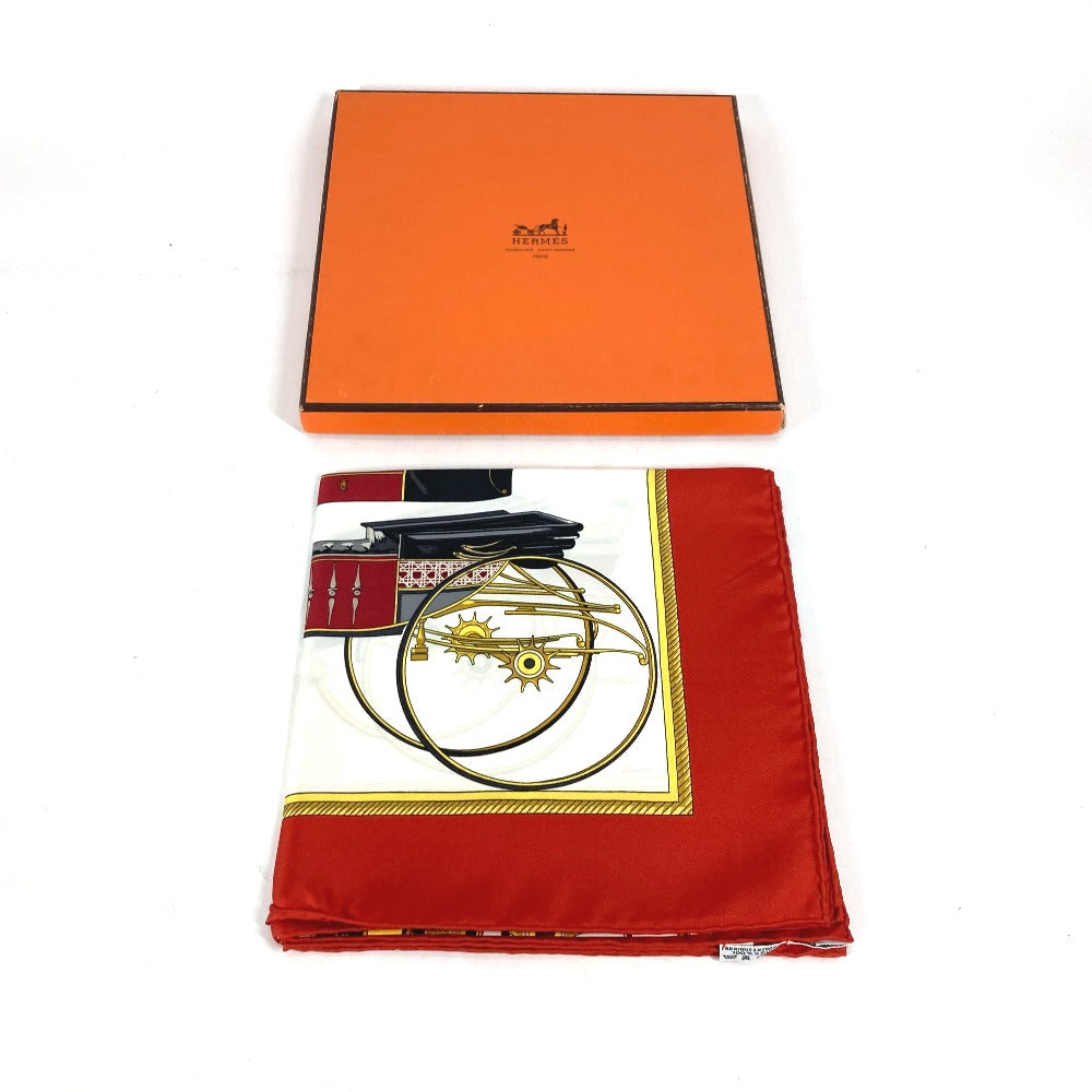 HERMES scarf silk Red The Evolution of Horse-Drawn Carriages Carre90 Women  d