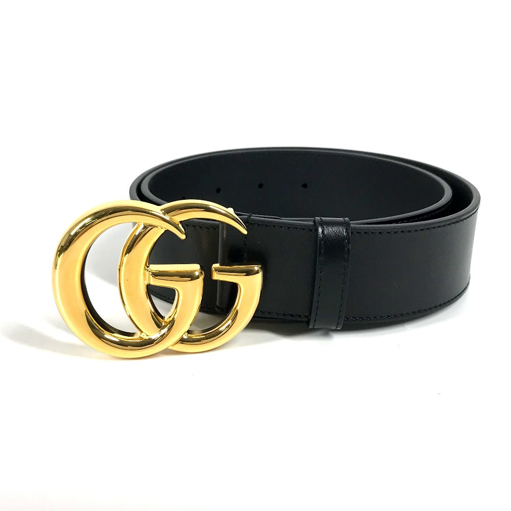 GUCCI belt 406831  leather Black x Gold GG Marmont Shiny buckle leather belt mens 80