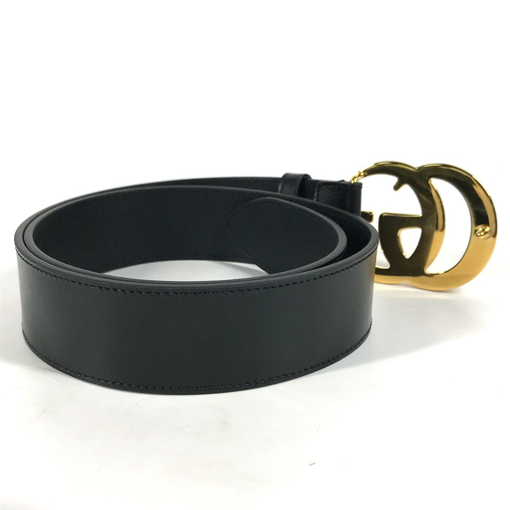GUCCI belt 406831  leather Black x Gold GG Marmont Shiny buckle leather belt mens 80