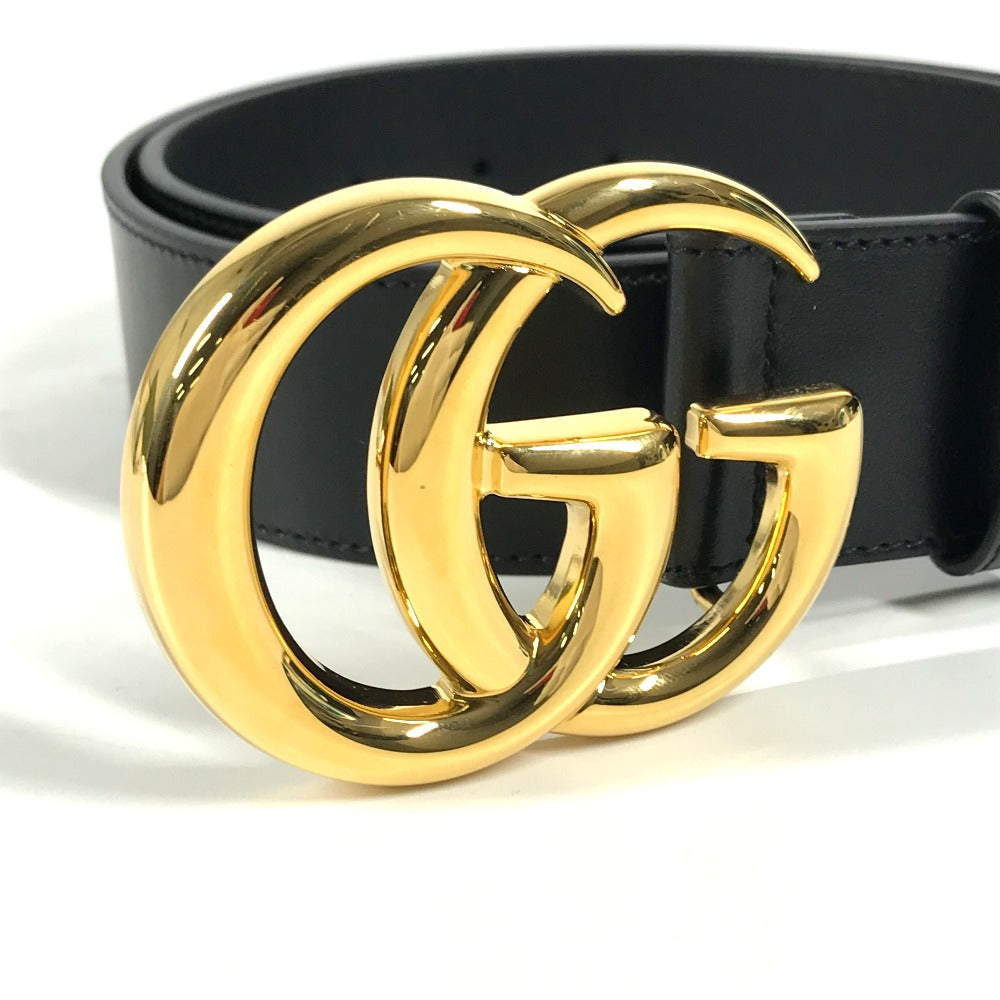 GUCCI belt 406831  leather Black x Gold GG Marmont Shiny buckle leather belt mens 80