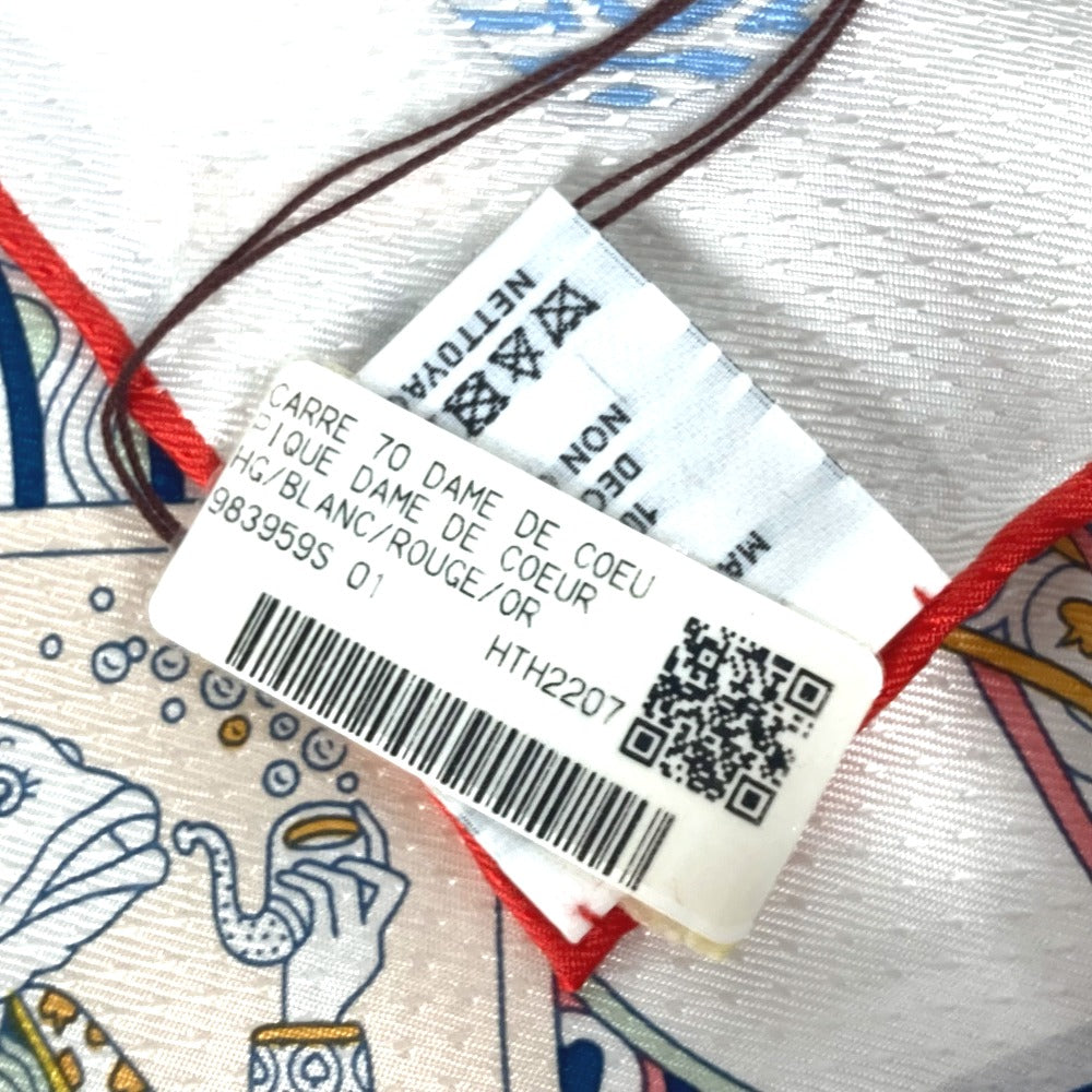 HERMES scarf silk white Carre70 PIQUE DAME DE COEUR Piqu Queen of Hearts Women  d